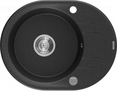 Mexen Kevin  konyhai mosogató gránit 1 körmedence+csepegtetö+ pop up szifon  586 x 458 mm, fekete / króm, szifon   króm - 6517581005-73 Kör medencés