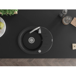 Mexen Kevin  konyhai mosogató gránit 1 körmedence+csepegtetö+ pop up szifon  586 x 458 mm, fekete / króm, szifon   króm - 6517581005-73 Kör medencés