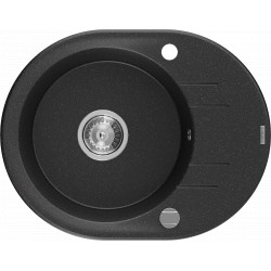 Mexen Kevin  konyhai mosogató gránit 1 körmedence+csepegtetö+ pop up szifon  586 x 458 mm, fekete / króm, szifon   króm - 6517581005-73 Kör medencés Konyhai mosogató tálca 406959 Mexen