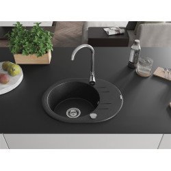 Mexen Kevin  konyhai mosogató gránit 1 körmedence+csepegtetö+ pop up szifon  586 x 458 mm, fekete / króm, szifon   króm - 6517581005-73 Kör medencés