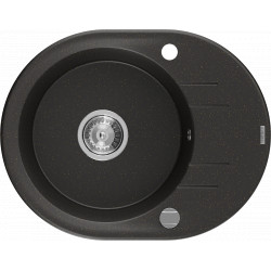 Mexen Kevin  konyhai mosogató gránit 1 körmedence+csepegtetö+ pop up szifon  586 x 458 mm, fekete / arany, szifon   króm - 6517581005-75 Kör medencés Konyhai mosogató tálca 406959 Mexen