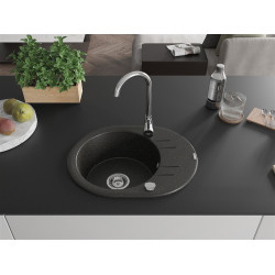 Mexen Kevin  konyhai mosogató gránit 1 körmedence+csepegtetö+ pop up szifon  586 x 458 mm, fekete / arany, szifon   króm - 6517581005-75 Kör medencés