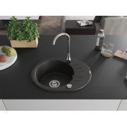 Mexen Kevin  konyhai mosogató gránit 1 körmedence+csepegtetö+ pop up szifon  586 x 458 mm, fekete / arany, szifon   króm - 6517581005-75 Kör medencés