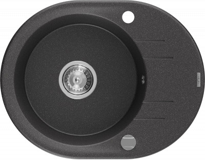 Mexen Kevin  konyhai mosogató gránit 1 körmedence+csepegtetö+ pop up szifon  586 x 458 mm, fekete köhatasu, szifon   króm - 6517581005-76 Kör medencés