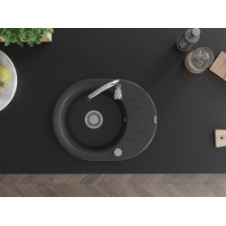 Mexen Kevin  konyhai mosogató gránit 1 körmedence+csepegtetö+ pop up szifon  586 x 458 mm, fekete köhatasu, szifon   króm - 6517581005-76 Kör medencés