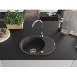 Mexen Kevin  konyhai mosogató gránit 1 körmedence+csepegtetö+ pop up szifon  586 x 458 mm, fekete köhatasu, szifon   króm - 6517581005-76 Kör medencés