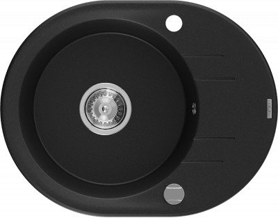 Mexen Kevin  konyhai mosogató gránit 1 körmedence+csepegtetö+ pop up szifon  586 x 458 mm, fekete , szifon   króm - 6517581005-77 Kör medencés