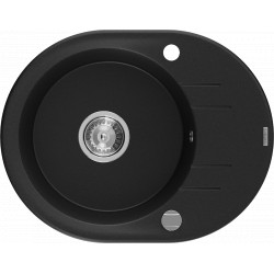 Mexen Kevin  konyhai mosogató gránit 1 körmedence+csepegtetö+ pop up szifon  586 x 458 mm, fekete , szifon   króm - 6517581005-77 Kör medencés Konyhai mosogató tálca 406959 Mexen