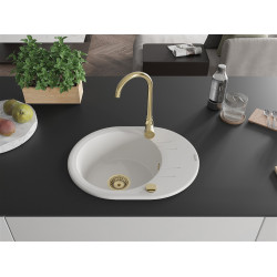 Mexen Kevin  konyhai mosogató gránit 1 körmedence+csepegtetö+ pop up szifon  586 x 458 mm, fehér , szifon  arany  - 6517581005-20-G Kör medencés
