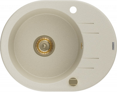 Mexen Kevin  konyhai mosogató gránit 1 körmedence+csepegtetö+ pop up szifon  586 x 458 mm, beige, szifon  arany  - 6517581005-69-G Kör medencés