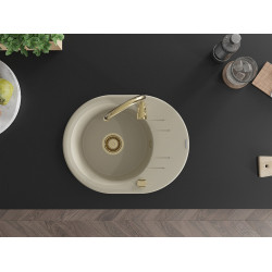 Mexen Kevin  konyhai mosogató gránit 1 körmedence+csepegtetö+ pop up szifon  586 x 458 mm, beige, szifon  arany  - 6517581005-69-G Kör medencés