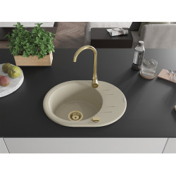 Mexen Kevin  konyhai mosogató gránit 1 körmedence+csepegtetö+ pop up szifon  586 x 458 mm, beige, szifon  arany  - 6517581005-69-G Kör medencés