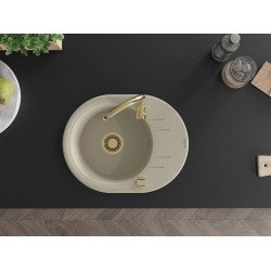 Mexen Kevin  konyhai mosogató gránit 1 körmedence+csepegtetö+ pop up szifon  586 x 458 mm, beige, szifon  arany  - 6517581005-69-G Kör medencés