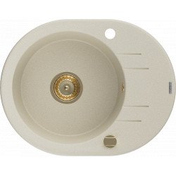 Mexen Kevin  konyhai mosogató gránit 1 körmedence+csepegtetö+ pop up szifon  586 x 458 mm, beige, szifon  arany  - 6517581005-69-G Kör medencés Konyhai mosogató tálca 406959 Mexen