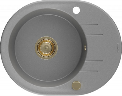 Mexen Kevin  konyhai mosogató gránit 1 körmedence+csepegtetö+ pop up szifon  586 x 458 mm, szürke , szifon  arany  - 6517581005-71-G Kör medencés