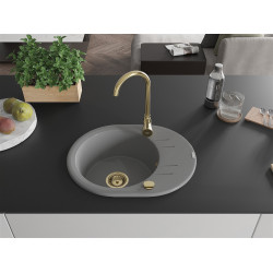 Mexen Kevin  konyhai mosogató gránit 1 körmedence+csepegtetö+ pop up szifon  586 x 458 mm, szürke , szifon  arany  - 6517581005-71-G Kör medencés