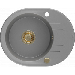 Mexen Kevin  konyhai mosogató gránit 1 körmedence+csepegtetö+ pop up szifon  586 x 458 mm, szürke , szifon  arany  - 6517581005-71-G Kör medencés Konyhai mosogató tálca 406959 Mexen
