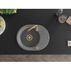 Mexen Kevin  konyhai mosogató gránit 1 körmedence+csepegtetö+ pop up szifon  586 x 458 mm, szürke , szifon  arany  - 6517581005-71-G Kör medencés