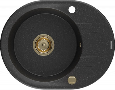 Mexen Kevin  konyhai mosogató gránit 1 körmedence+csepegtetö+ pop up szifon  586 x 458 mm, fekete / króm, szifon  arany  - 6517581005-73-G Kör medencés