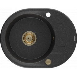 Mexen Kevin  konyhai mosogató gránit 1 körmedence+csepegtetö+ pop up szifon  586 x 458 mm, fekete / króm, szifon  arany  - 6517581005-73-G Kör medencés Konyhai mosogató tálca 406959 Mexen