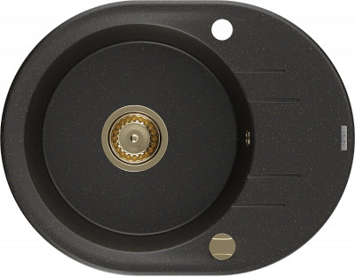 Mexen Kevin  konyhai mosogató gránit 1 körmedence+csepegtetö+ pop up szifon  586 x 458 mm, fekete / arany, szifon  arany  - 6517581005-75-G Kör medencés