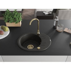 Mexen Kevin  konyhai mosogató gránit 1 körmedence+csepegtetö+ pop up szifon  586 x 458 mm, fekete / arany, szifon  arany  - 6517581005-75-G Kör medencés