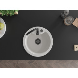 Mexen Diego  konyhai mosogató gránit 1 körmedence+ pop up szifon 488 x 480 mm, fehér , szifon  fekete  - 6512481000-20-B Kör medencés