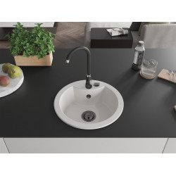 Mexen Diego  konyhai mosogató gránit 1 körmedence+ pop up szifon 488 x 480 mm, fehér , szifon  fekete  - 6512481000-20-B Kör medencés