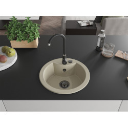 Mexen Diego  konyhai mosogató gránit 1 körmedence+ pop up szifon 488 x 480 mm, beige, szifon  fekete  - 6512481000-69-B Kör medencés