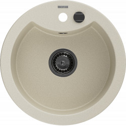 Mexen Diego  konyhai mosogató gránit 1 körmedence+ pop up szifon 488 x 480 mm, beige, szifon  fekete  - 6512481000-69-B Kör medencés Konyhai mosogató tálca 406959 Mexen