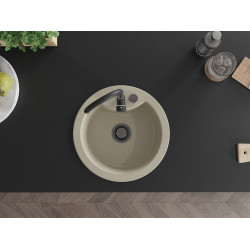 Mexen Diego  konyhai mosogató gránit 1 körmedence+ pop up szifon 488 x 480 mm, beige, szifon  fekete  - 6512481000-69-B Kör medencés