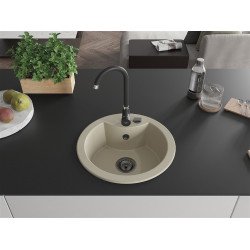 Mexen Diego  konyhai mosogató gránit 1 körmedence+ pop up szifon 488 x 480 mm, beige, szifon  fekete  - 6512481000-69-B Kör medencés