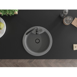 Mexen Diego  konyhai mosogató gránit 1 körmedence+ pop up szifon 488 x 480 mm, szürke , szifon  fekete  - 6512481000-71-B Kör medencés