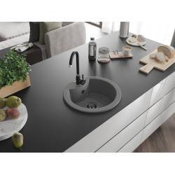 Mexen Diego  konyhai mosogató gránit 1 körmedence+ pop up szifon 488 x 480 mm, szürke , szifon  fekete  - 6512481000-71-B Kör medencés Konyhai mosogató tálca 406959 Mexen