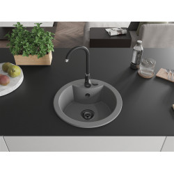 Mexen Diego  konyhai mosogató gránit 1 körmedence+ pop up szifon 488 x 480 mm, szürke , szifon  fekete  - 6512481000-71-B Kör medencés