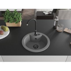 Mexen Diego  konyhai mosogató gránit 1 körmedence+ pop up szifon 488 x 480 mm, szürke , szifon  fekete  - 6512481000-71-B Kör medencés