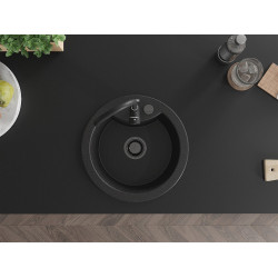 Mexen Diego  konyhai mosogató gránit 1 körmedence+ pop up szifon 488 x 480 mm, fekete / króm, szifon  fekete  - 6512481000-73-B Kör medencés