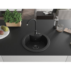 Mexen Diego  konyhai mosogató gránit 1 körmedence+ pop up szifon 488 x 480 mm, fekete / króm, szifon  fekete  - 6512481000-73-B Kör medencés