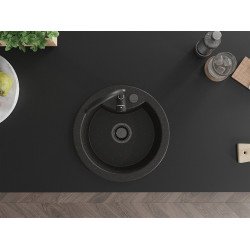 Mexen Diego  konyhai mosogató gránit 1 körmedence+ pop up szifon 488 x 480 mm, fekete / arany, szifon  fekete  - 6512481000-75-B Kör medencés