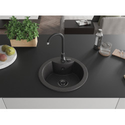 Mexen Diego  konyhai mosogató gránit 1 körmedence+ pop up szifon 488 x 480 mm, fekete köhatasu, szifon  fekete  - 6512481000-76-B Kör medencés