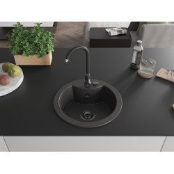 Mexen Diego  konyhai mosogató gránit 1 körmedence+ pop up szifon 488 x 480 mm, fekete köhatasu, szifon  fekete  - 6512481000-76-B Kör medencés
