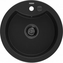 Mexen Diego  konyhai mosogató gránit 1 körmedence+ pop up szifon 488 x 480 mm, fekete , szifon  fekete  - 6512481000-77-B Kör medencés Konyhai mosogató tálca 406959 Mexen