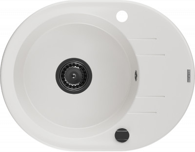 Mexen Kevin  konyhai mosogató gránit 1 körmedence+csepegtetö+ pop up szifon  586 x 458 mm, fehér , szifon  fekete  - 6517581005-20-B Kör medencés