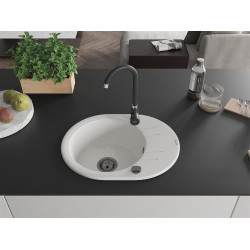 Mexen Kevin  konyhai mosogató gránit 1 körmedence+csepegtetö+ pop up szifon  586 x 458 mm, fehér , szifon  fekete  - 6517581005-20-B Kör medencés