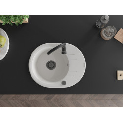 Mexen Kevin  konyhai mosogató gránit 1 körmedence+csepegtetö+ pop up szifon  586 x 458 mm, fehér , szifon  fekete  - 6517581005-20-B Kör medencés