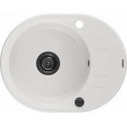 Mexen Kevin  konyhai mosogató gránit 1 körmedence+csepegtetö+ pop up szifon  586 x 458 mm, fehér , szifon  fekete  - 6517581005-20-B Kör medencés Konyhai mosogató tálca 406594 Mexen