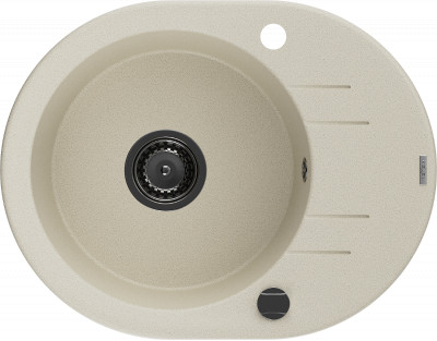 Mexen Kevin  konyhai mosogató gránit 1 körmedence+csepegtetö+ pop up szifon  586 x 458 mm, beige, szifon  fekete  - 6517581005-69-B Kör medencés