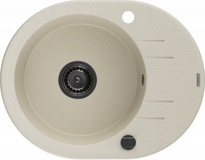 Mexen Kevin  konyhai mosogató gránit 1 körmedence+csepegtetö+ pop up szifon  586 x 458 mm, beige, szifon  fekete  - 6517581005-69-B Kör medencés
