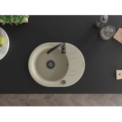 Mexen Kevin  konyhai mosogató gránit 1 körmedence+csepegtetö+ pop up szifon  586 x 458 mm, beige, szifon  fekete  - 6517581005-69-B Kör medencés