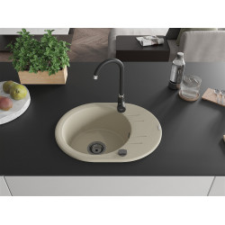 Mexen Kevin  konyhai mosogató gránit 1 körmedence+csepegtetö+ pop up szifon  586 x 458 mm, beige, szifon  fekete  - 6517581005-69-B Kör medencés